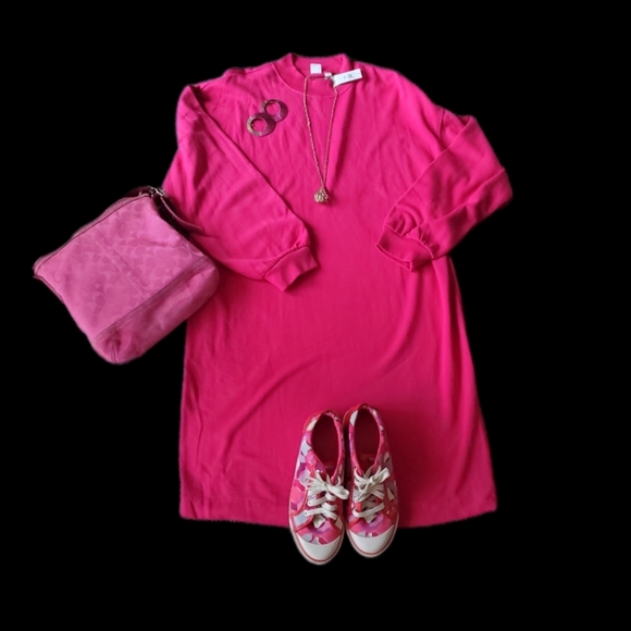 NWT GAP FUSCHIA/HOT PINK SWEATSHIRT DRESS SZ. L TALL - Picture 1 of 1
